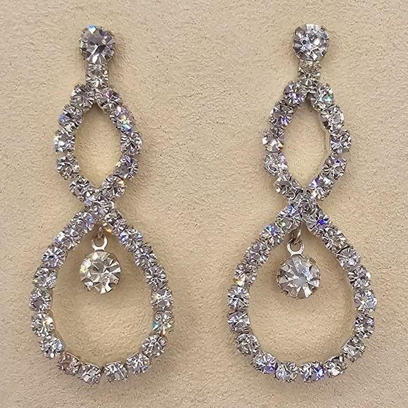 Jewelry - Y2K Clear Crystal Rhinestone Double Teardrop Drop Earrings Formal Bridal Sparkle